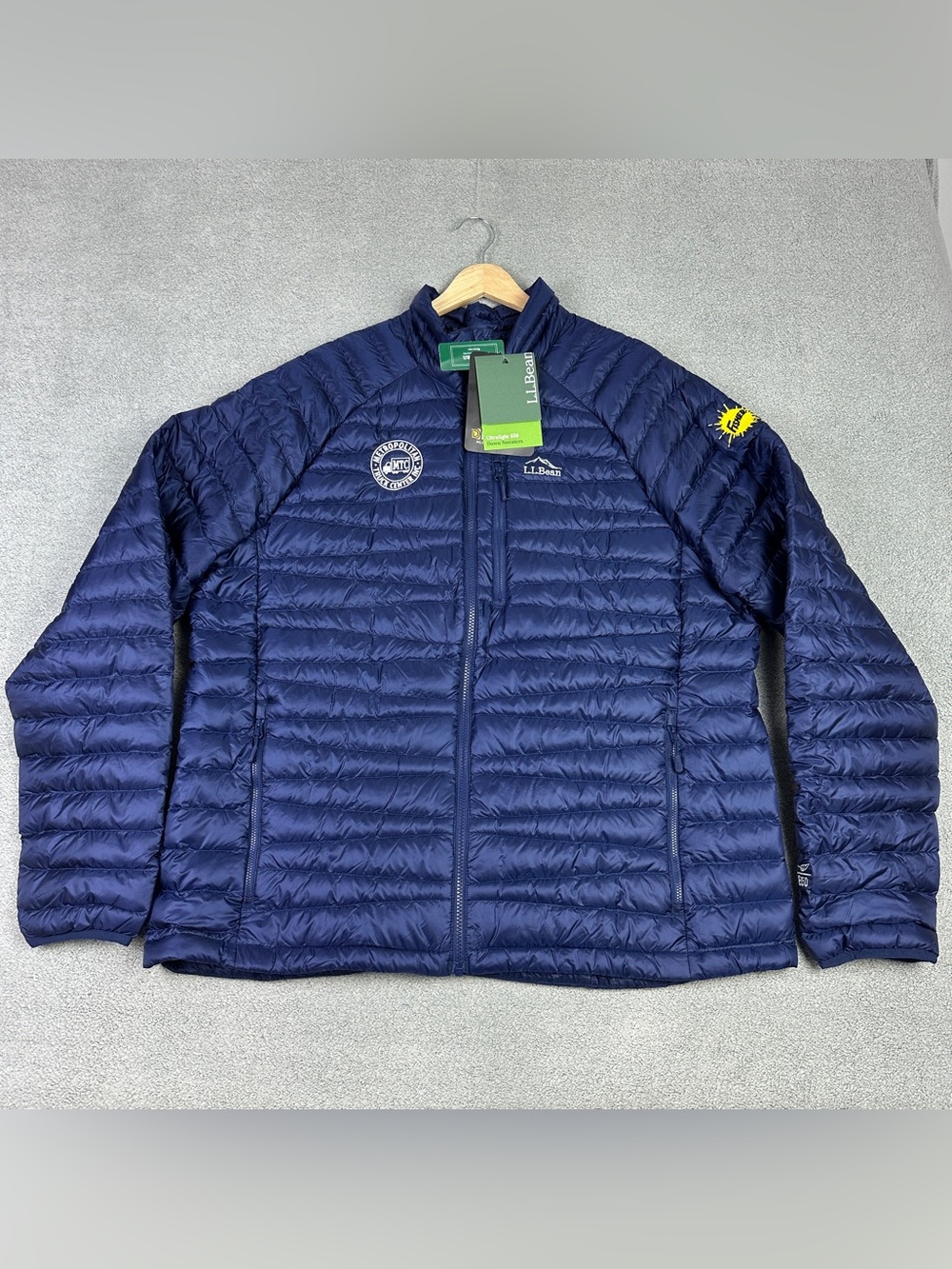 LL Bean Ultralight 850 Down Sweater XXL Blue Puffer Lightweight Jacket LOGO* NEW